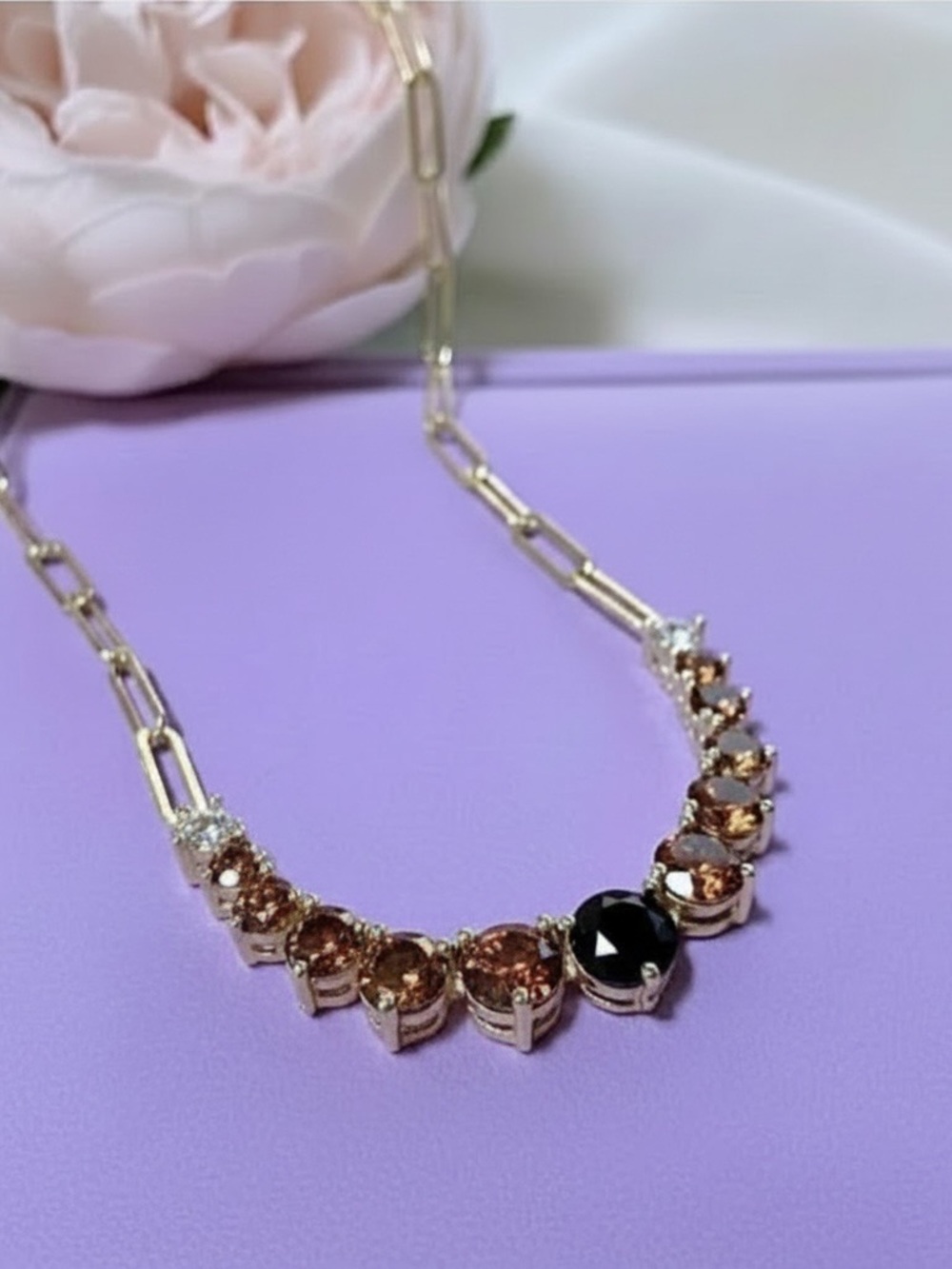 Melinda Maria Not Your Basic Tennis Necklace Ombré Chocolate + Samantha Chain.